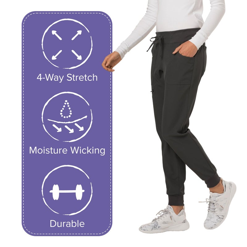 HeartSoul Women's Medical Scrub Jogger Pants Contemporary fit Drawstring Waistband Jogger with 5 Pockets - HS030P, XS Petite, Pewter - Image 3